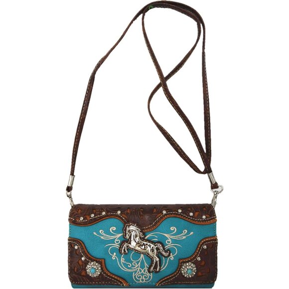 Tooled Leather Laser Cut Western Style Horse Cowgirl Purse Country Totes Women H - Picture 5 of 7